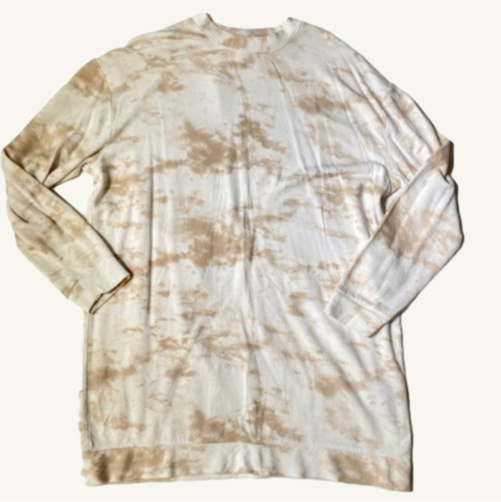 Miiyu By Simons Long Sleeve Tie Dye Cream and White Crew Neck Thin Sweater